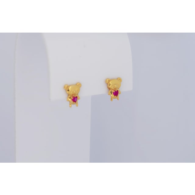 Teddy Bear Earrings Studs in 14k Gold, A Pair For Sale - Image 4 of 6