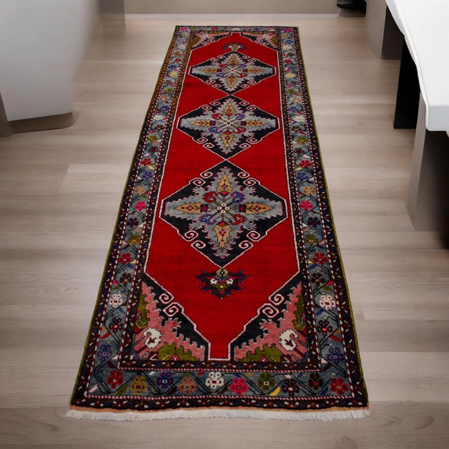 Tribal Vintage Hand Knotted Turkish Runner Rug - 3′8″ × 11′3″ For Sale - Image 3 of 11