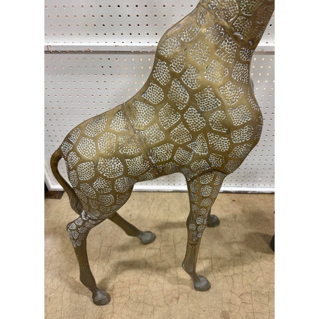 Metal Late 20th Century 54” Vintage Large Heavy Brass Detailed Giraffe Sculpture For Sale - Image 7 of 9