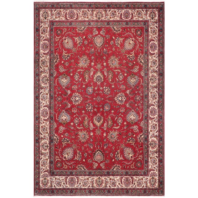 Vintage Retro Tabriz Red/Beige Wool Rug - 9'7'' X 12'9'' For Sale - Image 10 of 10