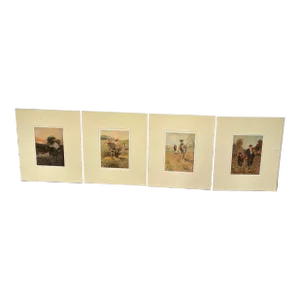 Set of 4 Original Antique Offset Lithograph Prints by N. C. Wyeth 1903-1910.