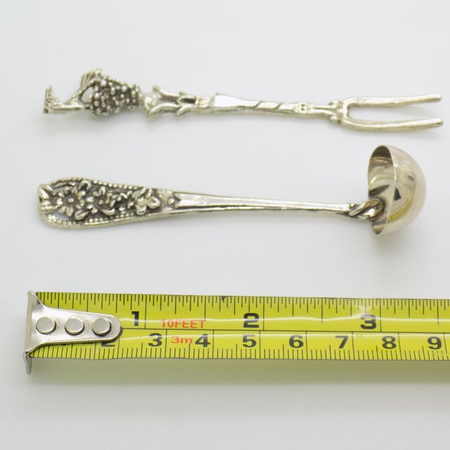 Vintage Italian Handmade Genuine Silver Cocktail Fork & Cherry/Olive Mini Ladle For Sale - Image 11 of 11