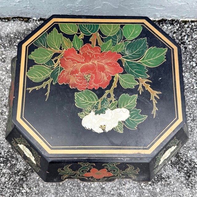 Wood Vintage Chinese Hand Painted Low Stool/Side Table For Sale - Image 7 of 7