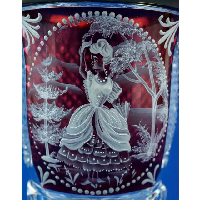 Cut Crystal Goblet Vase with Glass Paste Lady attributed to Val Saint Lambert, Belgium, 19th Century For Sale - Image 13 of 18