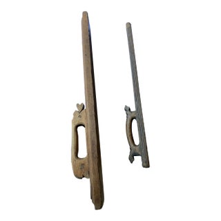 Antique Mediterranean Spanish Teakwood Concrete Floats Can Be Fun Door Pulls - Set of 2 For Sale