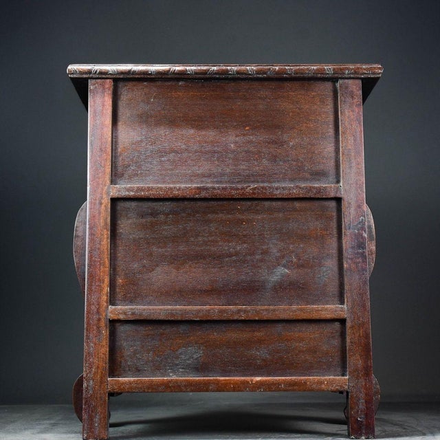 Brown Vintage African Padauk Rosewood Carved "Vases & Flowers" Cabinet With Drawer For Sale - Image 8 of 9