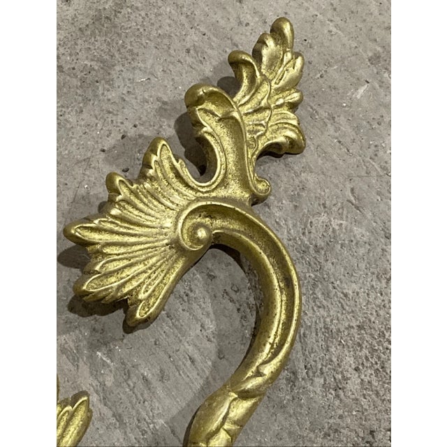 French Provincial Antique French Provincial Style Curved Painted Metal Solid Brass Drawer Pull For Sale - Image 3 of 5
