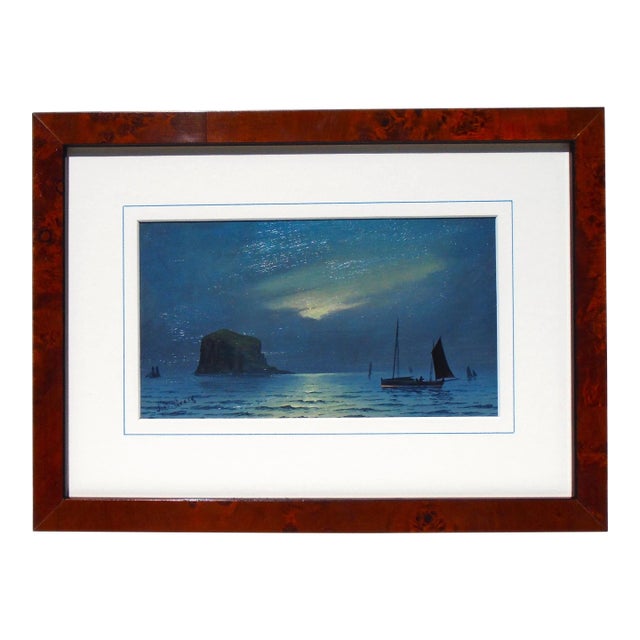 Late 18th Century "Moonlight Fishing Off the English Coast", Original Oil on Panel Painting, Framed For Sale