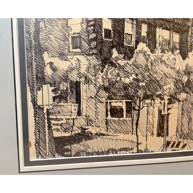Drawing/Sketching Materials Vintage 75' Original S. Stirling Stylized Ink Drawing Apartment Cityscape Sketch For Sale - Image 7 of 12