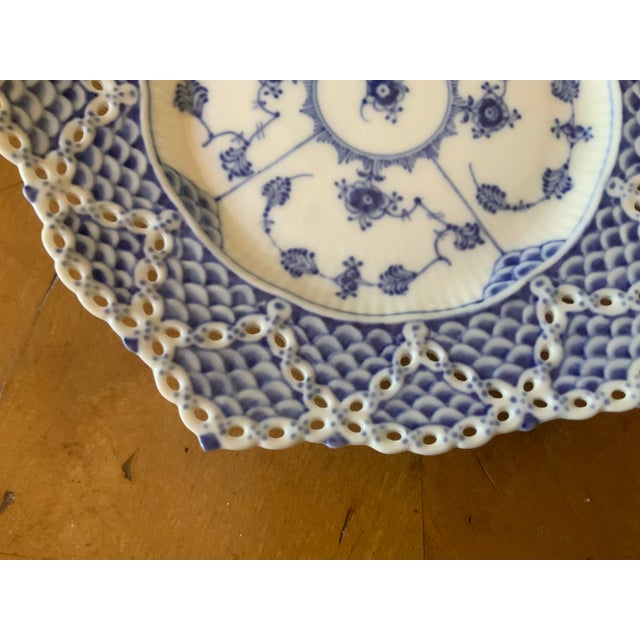 Royal Copenhagan 1960s Royal Copenhagen Blue Fluted Full Double Lace Design Plate For Sale - Image 4 of 7