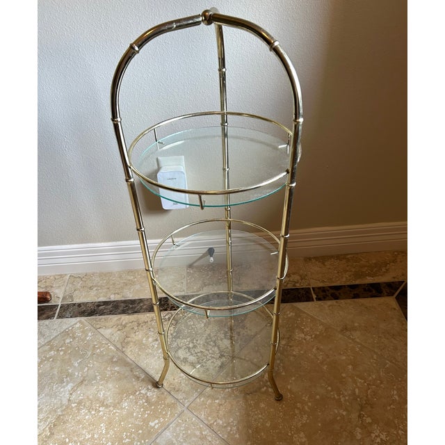 Vintage Faux Bamboo Brass Etagere For Sale - Image 4 of 5