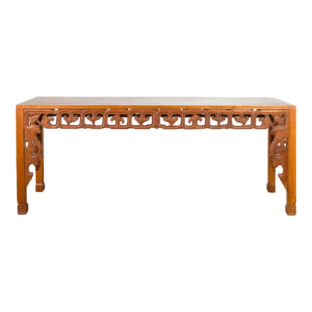 Vintage Chinese Style Indonesian Teak Wood Altar Table with Cloud-Carved Apron For Sale