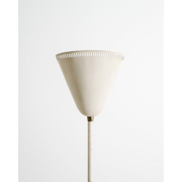 Early Swedish Mid-Century Modern White Lacquered & Brass Floor Uplight Lamp, Sweden, 1940s For Sale - Image 3 of 9