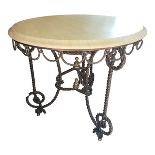 1980s Twisted Iron Base With Stone Top Accent Table For Sale