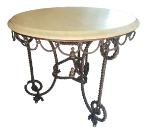 1980s Twisted Iron Base With Stone Top Accent Table