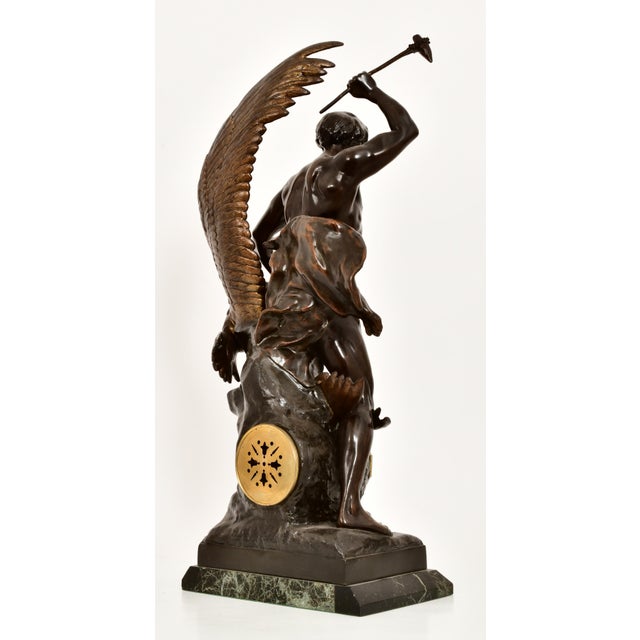 Stone Patinated Bronze Figural Sculpture Clock "Lutte Préhistorique" by Emile Louis For Sale - Image 7 of 11
