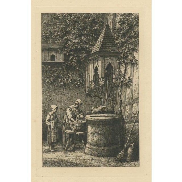Armand Queyroy, Courtyard Well with Washerwoman and Girl, 1875, Etching For Sale - Image 9 of 9