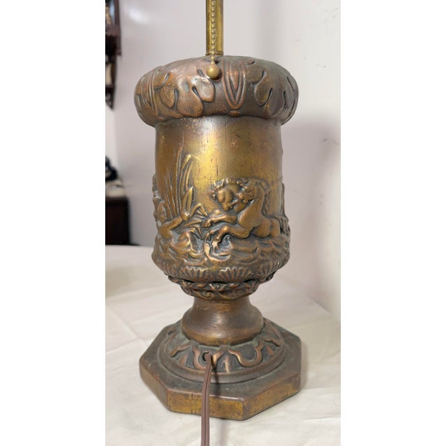 Antique Heavy Bronze Clad Figural Mythology Scene Relief Electric Table Lamp For Sale In New York - Image 6 of 13