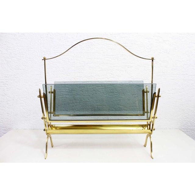 Glass and Brass Magazine Rack, 1960s For Sale - Image 13 of 13