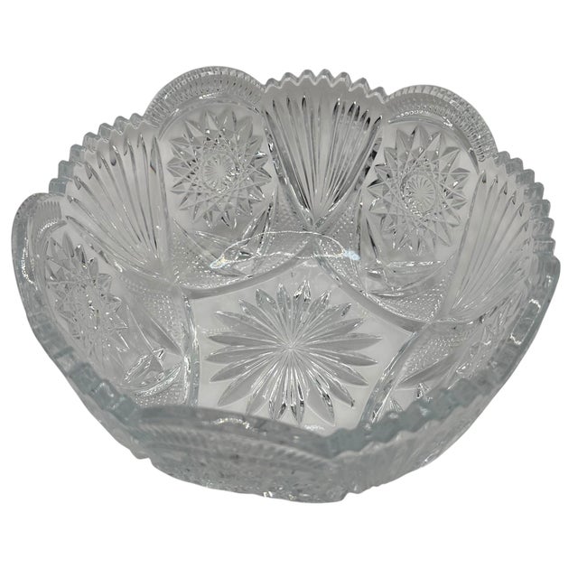 American Vintage American Brilliant Period Cut Glass Bowl With Hobstar Sawtooth Rim For Sale - Image 3 of 12