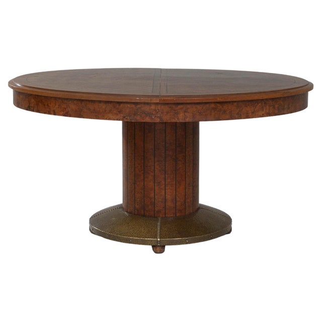 1920s French Oval Art Deco Dining Table With Inlaid Top and Brass Base For Sale - Image 15 of 18