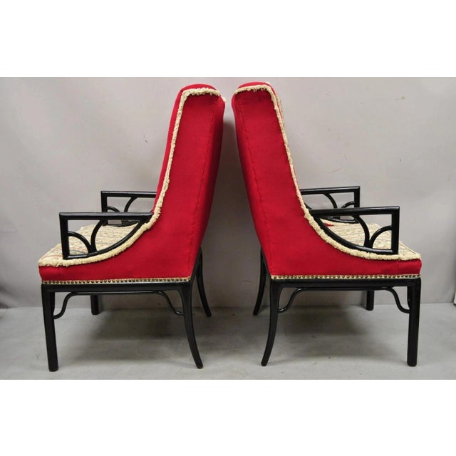 Mid-Century Modern Vintage Chinoiserie James Mont Style Black Fretwork Lounge Arm Chairs - A Pair For Sale - Image 3 of 12