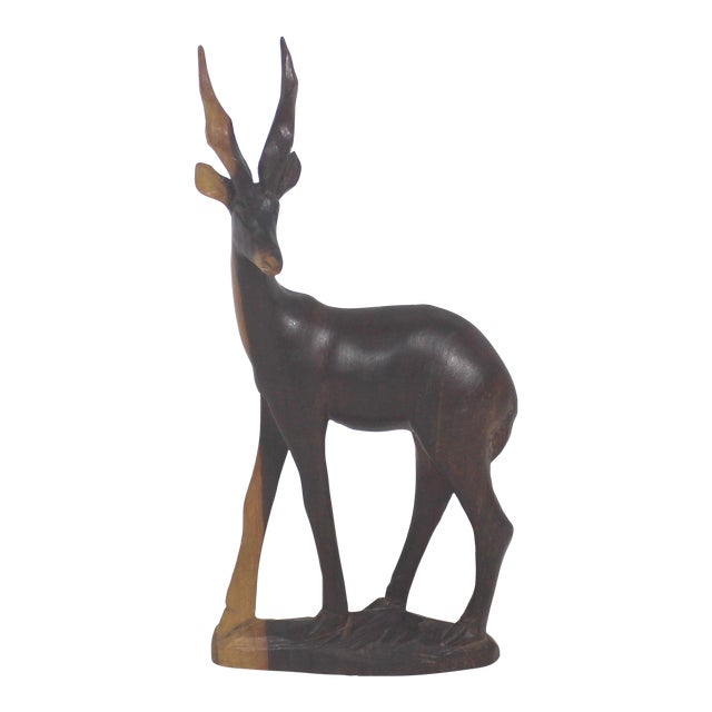 Mid Century Modern Carved Gazelle Exotic Wood Sculpture African Animal Figurine Reindeer For Sale