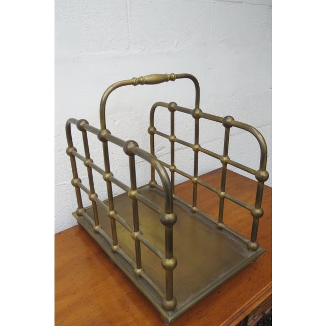 Victorian Early 1900s Brass Large Newspaper Magazine Books Rack For Sale - Image 11 of 13