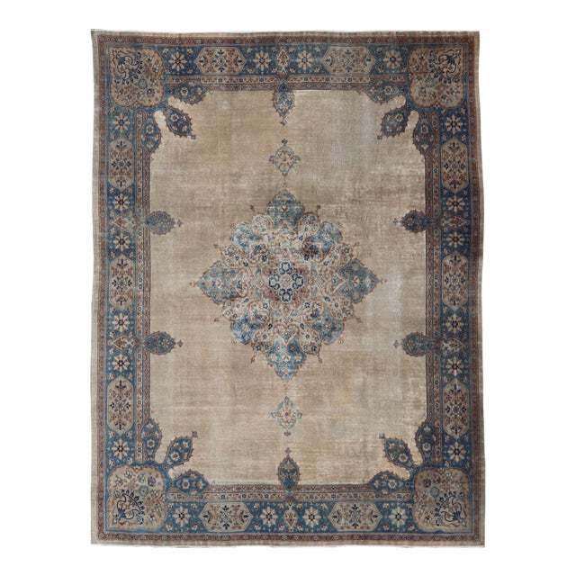 Large Antique Amritsar Rug in Taupe, Brown and Blue 12' X 15' For Sale