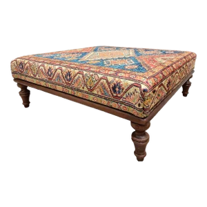 Blue Rug Printed Fabric Upholstered Coffee Table