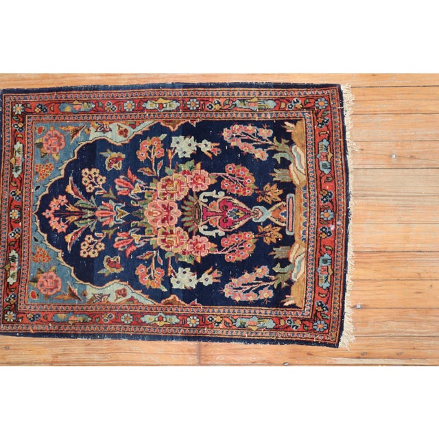 Textile Navy Persian Kashan Mat rug no. j1995 For Sale - Image 7 of 9