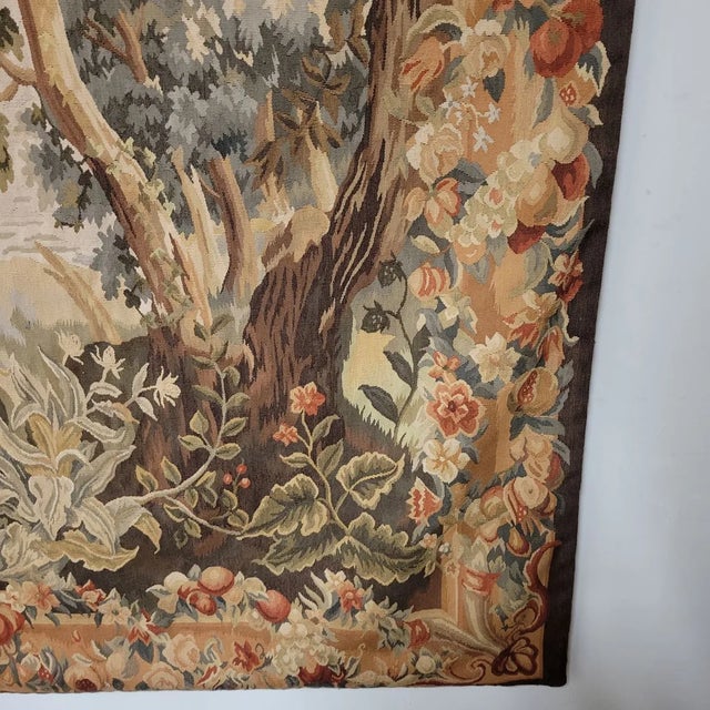 Brown French Verdure-Style Aubusson Tapestry “Bird in Tree”, 50” X 60” For Sale - Image 8 of 11