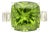 Vintage 14.11 Carat Peridot and Baguette Cut Diamond in 18k White Gold Ring, Size 6 For Sale