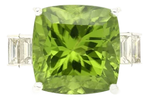Vintage 14.11 Carat Peridot and Baguette Cut Diamond in 18k White Gold Ring, Size 6