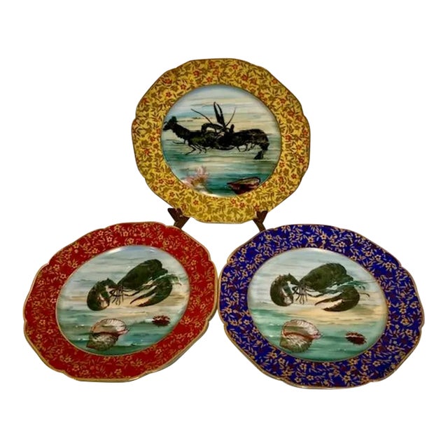 Antique Limoges Porcelain Plates With Lobsters and Shells- Set of 3 For Sale
