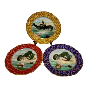 Antique Limoges Porcelain Plates With Lobsters and Shells- Set of 3