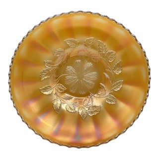 Antique Dugan Six Petals Marigold Carnival Glass Ruffled Bowl, Circa 1910 For Sale