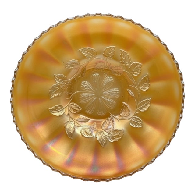 Antique Dugan Six Petals Marigold Carnival Glass Ruffled Bowl, Circa 1910 For Sale