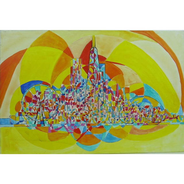 Modern 2013 Pia Bacca Post Impressionist Oil on Canvas of Chicago Cityscape For Sale - Image 3 of 9