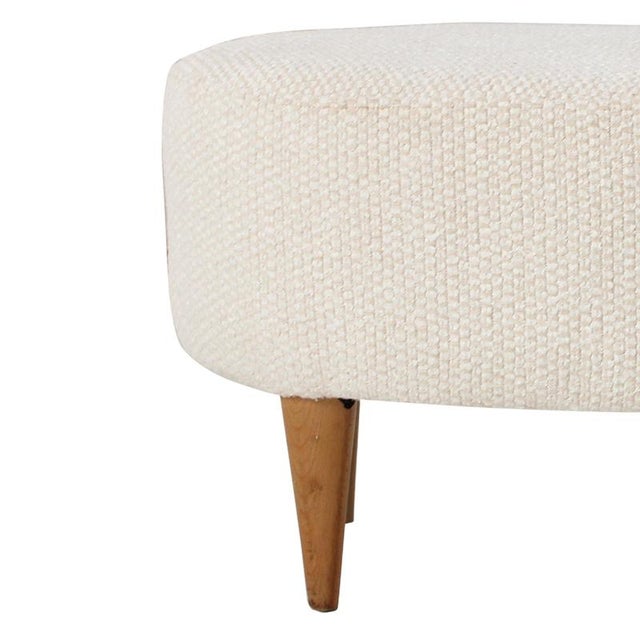 Cream Footstool with Wooden Legs, Italy, 1960 For Sale - Image 3 of 9
