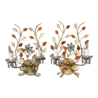 1940s Baguès Style Floral Gilt Metal Wall Sconces - a Pair For Sale