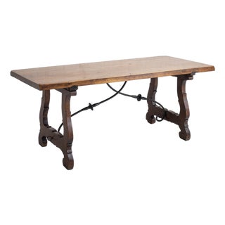 Spanish Rustic Wood Trestle Dining Table For Sale