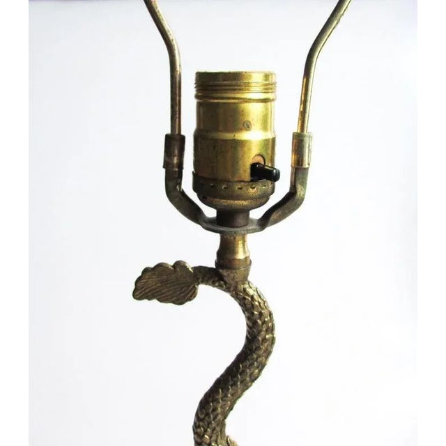 1940s Vintage Brass Dolphin Form Lamps With Glass Fonts, Rewired - a Pair For Sale - Image 5 of 12