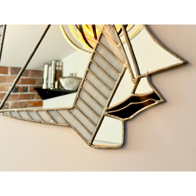 Mid-Century Modern Postmodern Stained Glass Female Face Mirror 1970s For Sale - Image 3 of 10