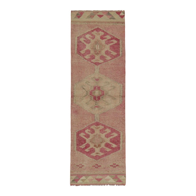 Vintage Tribal Runner in Pink With Medallion Patterns For Sale