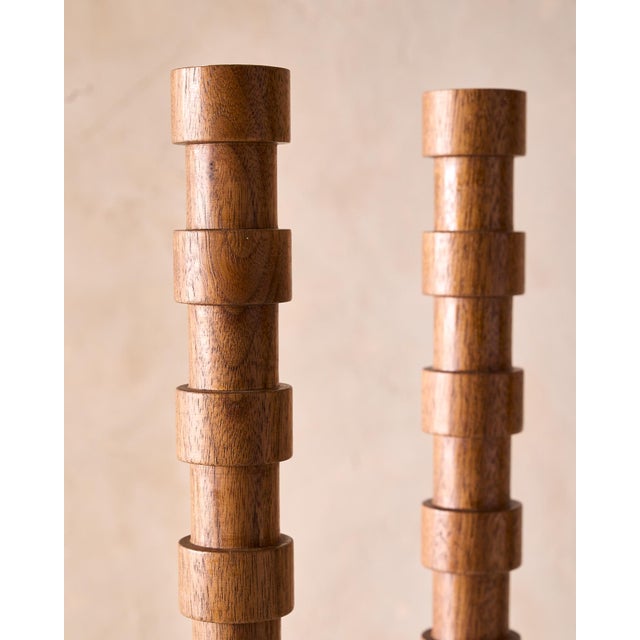 Wood "Franc" Hand Turned Walnut Candle Holders by Lostine, Set of 2 For Sale - Image 7 of 11