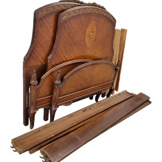 1920's American French Style Twin Beds Satinwood Inlay - a PAir For Sale