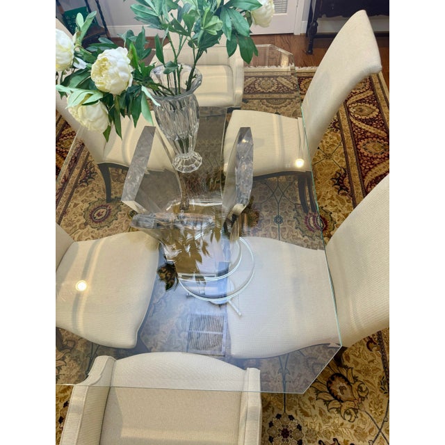 Bronze 1970s Attributed to Jeffery Bigelow Acrylic and Bronze Dining Table Base With Starphire Etched Glass Top Included For Sale - Image 8 of 9