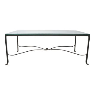 Wrought Iron and Glass Patio Garden Poolside Coffee Table For Sale