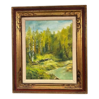 Vintage Large Framed Aspen Creek Landscape Signed Oil Painting For Sale